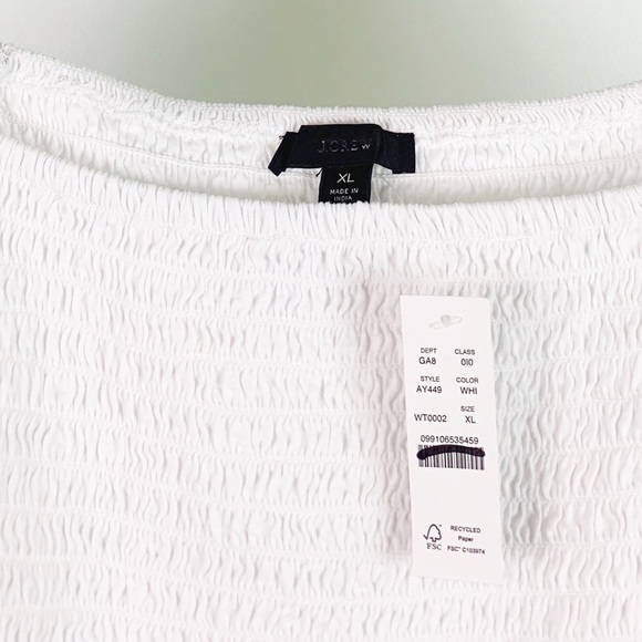 NWT J. Crew Top Smocked Broken In Jersey Crop in White AY449 - Picture 5 of 7